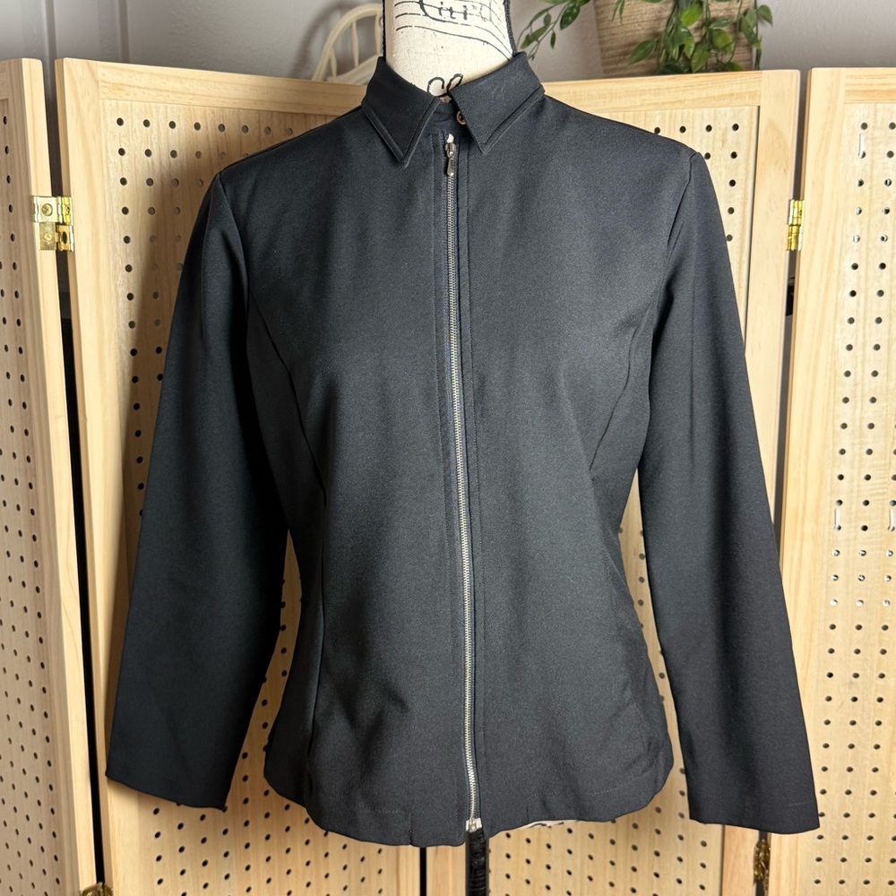 United Colors of Benetton Black Zip Front Jacket Blazer Minimalist Career - Picture 2 of 9